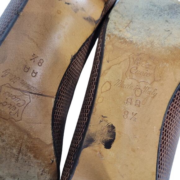 Vintage Bottega Veneta Heels Brown Pump Snakeskin Embossed Leather 8.5 AA Narrow - Picture 11 of 15